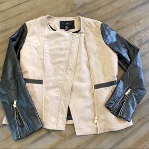 H&M | Asymmetrical Black and Tan Moto Jacket